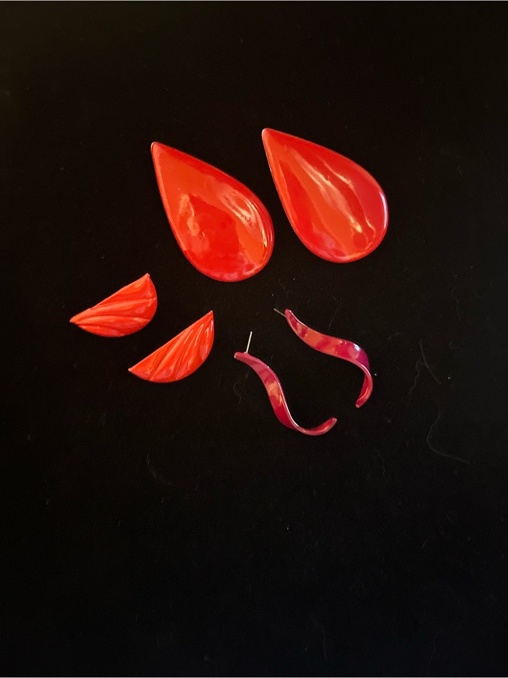 Vintage 1980s Red Statement Earring Lot 3 Pairs